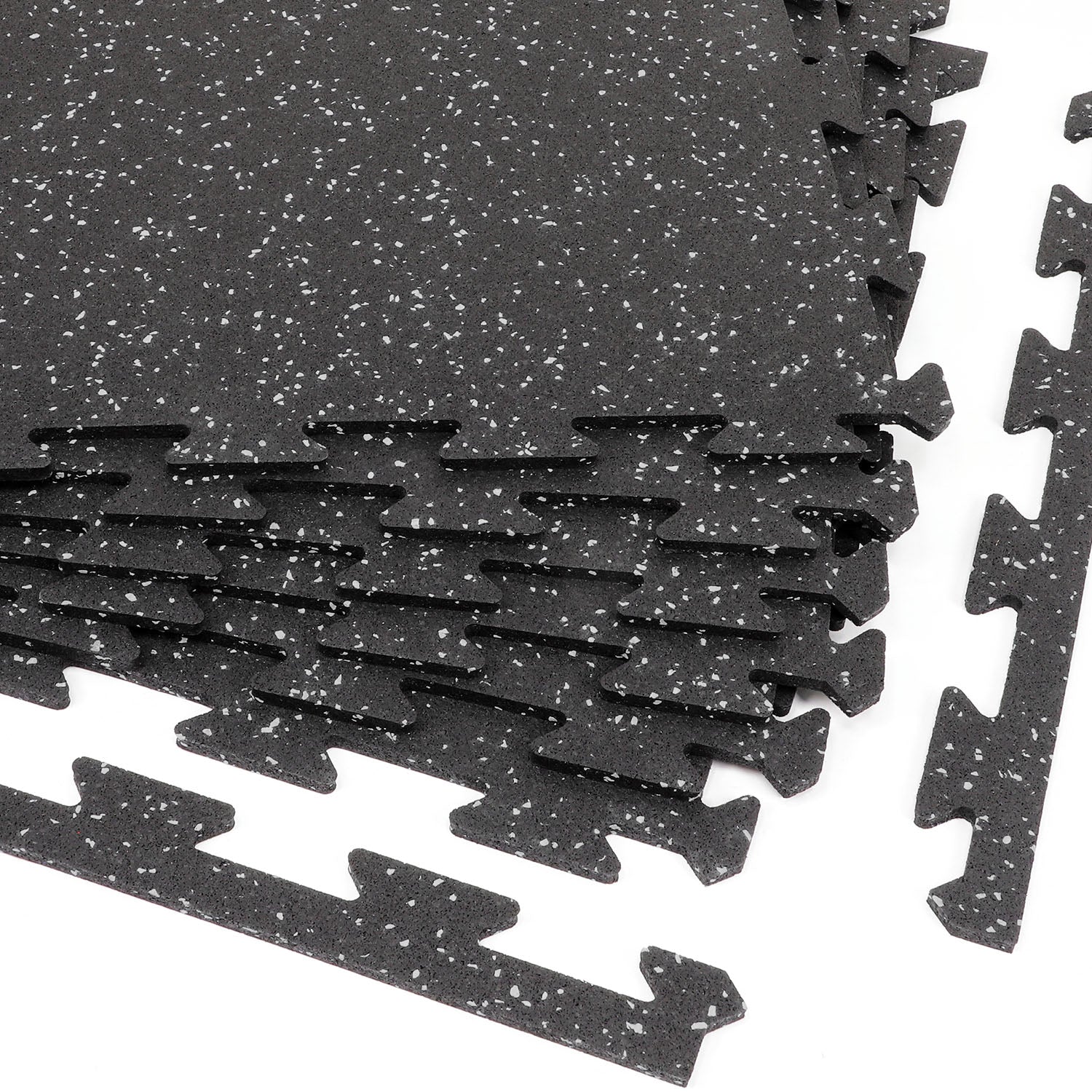 Black with Gray Speck 24 in. x 24 in. Interlocking Recycled Rubber Floor Tiles (24 sq. ft.) Black with Gray Speck 24 in. x 24 in. Interlocking Recycled Rubber Floor Tiles (24 sq. ft.)