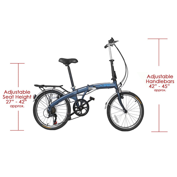 Xspec 7 Speed 20" City Folding Compact Bike, Gunmetal Blue