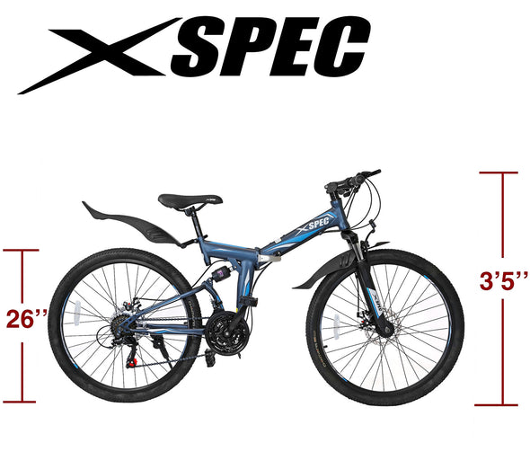 Xspec 21 Speed 26"  Folding Mountain Bike, Gunmetal Blue