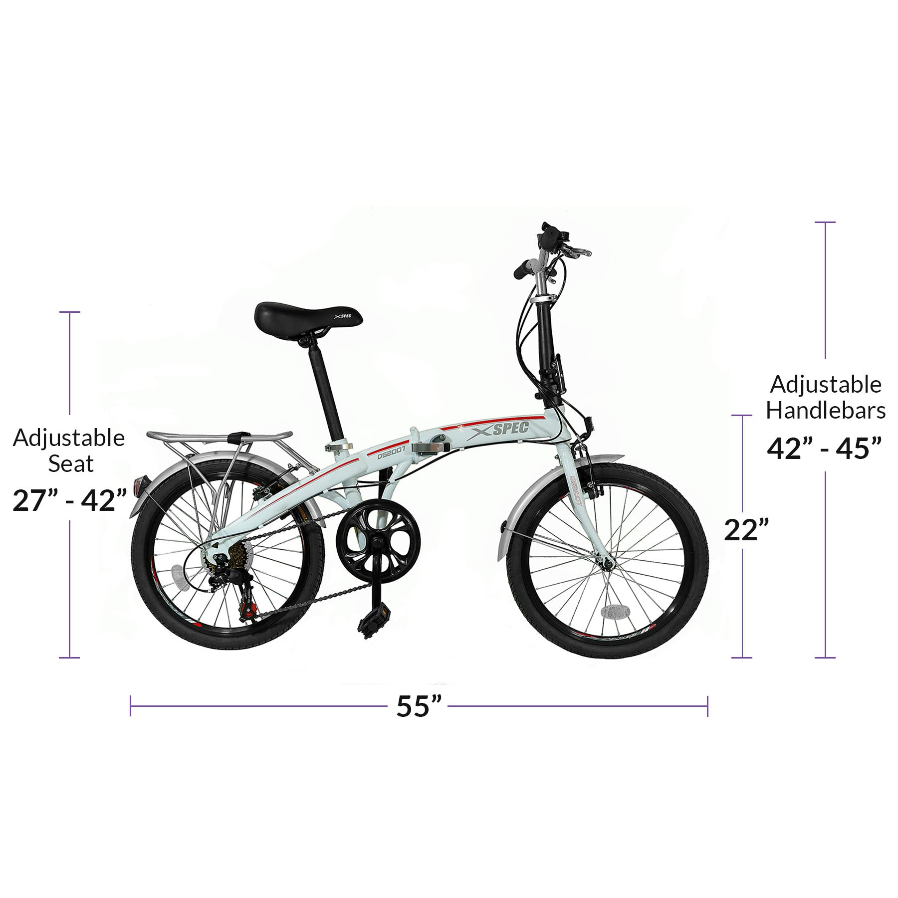 folding bmx bicycle Xspec 20 inch 7 Speed City Folding Compact Bike Bicycle Urban Commuter Shimano, White