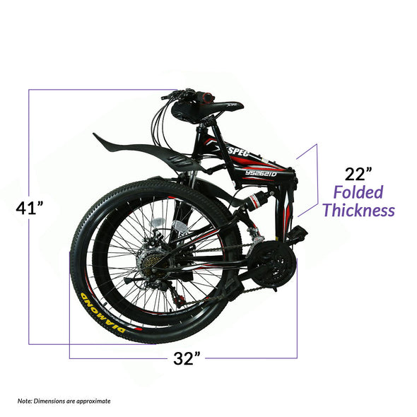 Xspec 26" 21 Speed Shimano Folding Mountain Bike, Black