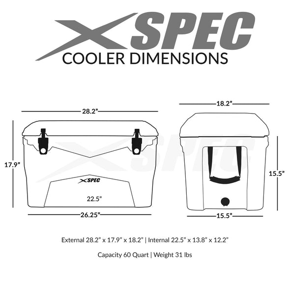 Xspec Pro Roto-Molded 60 Quart High Performance Cooler, Seafoam