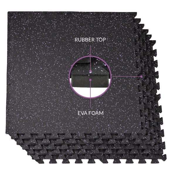 Xspec 1/2" Thick 48 Sq Ft Rubber Top EVA Foam Gym Mats 12 pcs, Purple Black