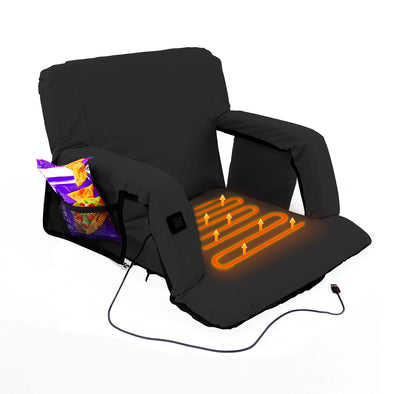 Xspec Heated Reclining Stadium Seat with Armrest Foldable Bleacher Chair, Black