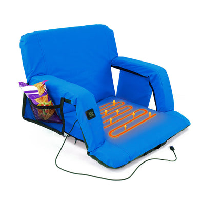 Xspec Heated Reclining Stadium Seat with Armrest Foldable Bleacher Chair, Blue