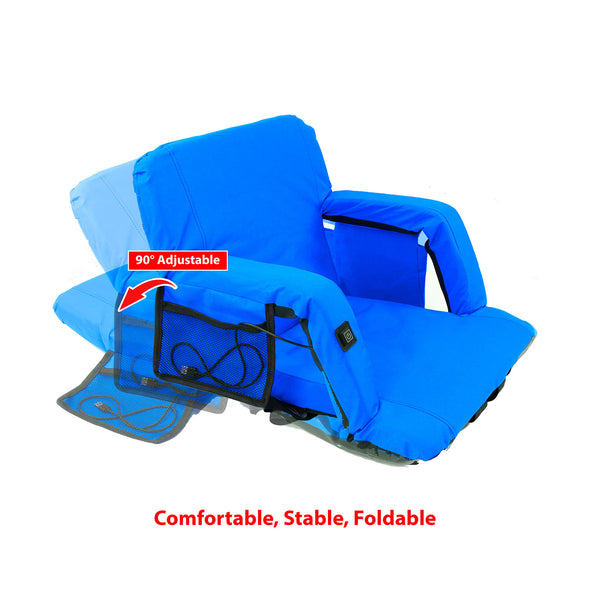 Xspec Heated Reclining Stadium Seat with Armrest Foldable Bleacher Chair, Blue