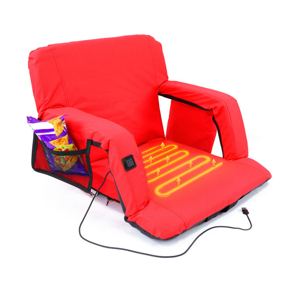 Xspec Heated Reclining Stadium Seat with Armrest Foldable Bleacher Chair, Red